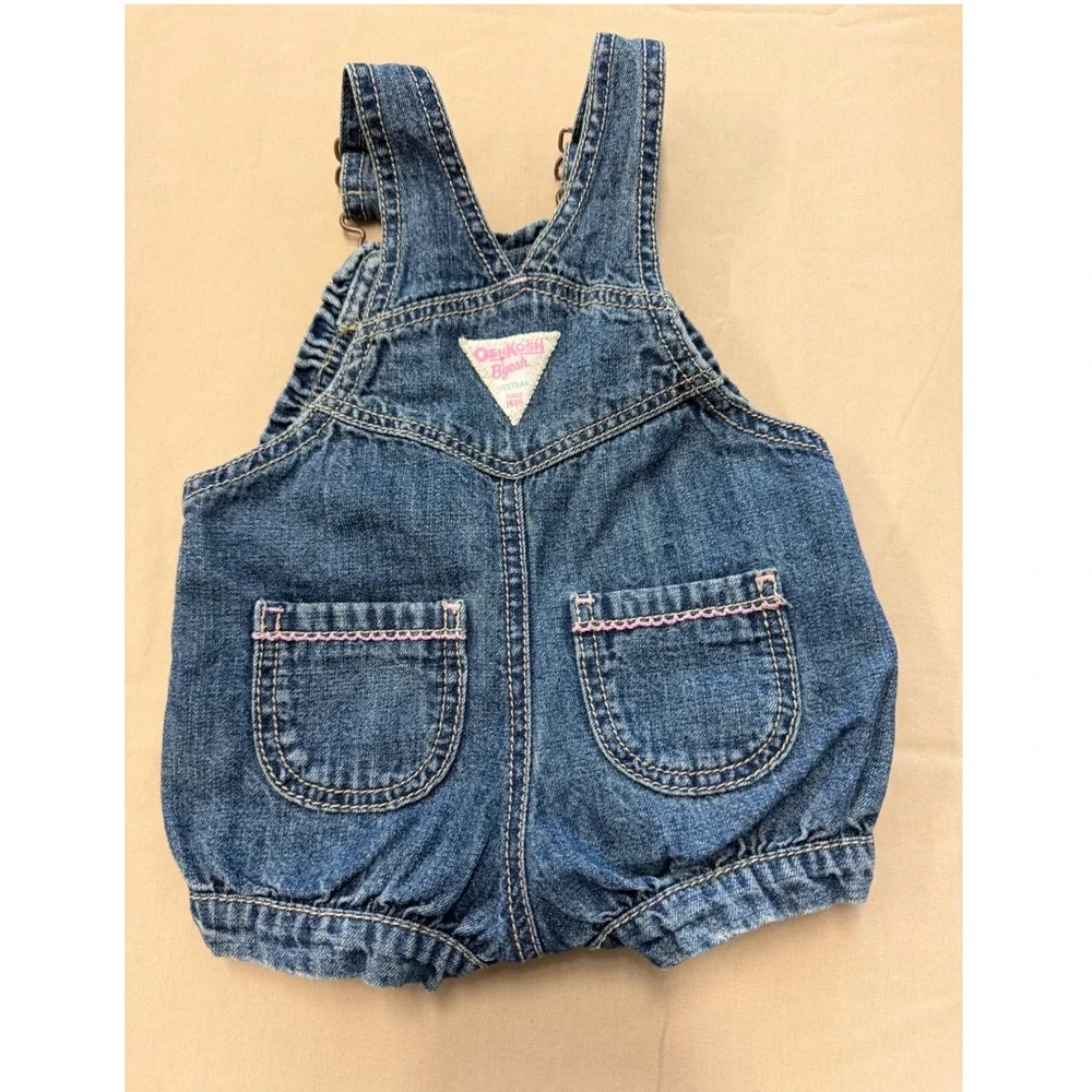 OshKosh B'gosh Shortall Overalls Blue Denim Bubble Kidcore Baby Girl 9 Months